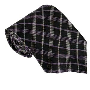 Lauren Ralph Lauren Men's Hand Finished Diagonal Silk Tie, Black & Purple Plaid